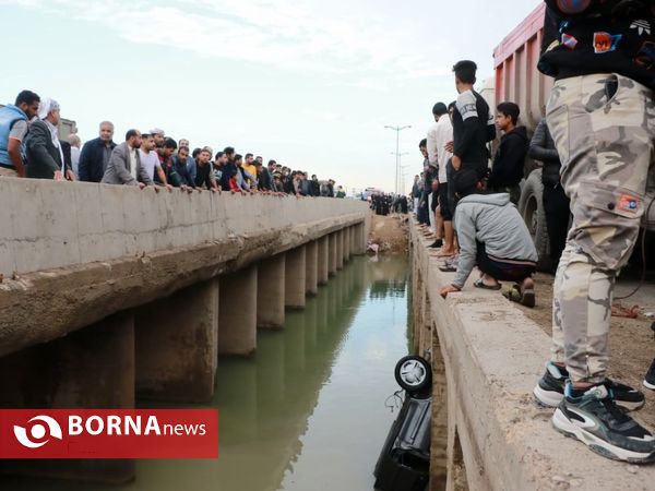 سقوط پراید در کانال آب جاده آبادان به اهواز