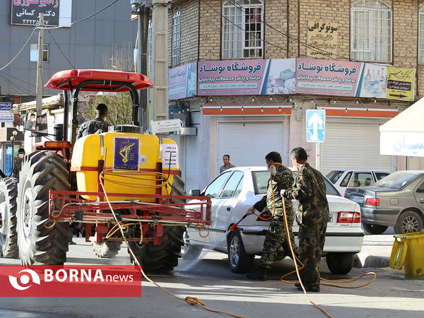 گندزدایی و ضدعفونی معابر عمومی مرودشت فارس توسط بسیجیان