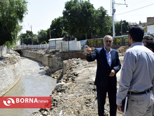 گزارش تصویری بازدید میدانی فرماندار کرمانشاه از پروژه حاشیه سازی آبشوران