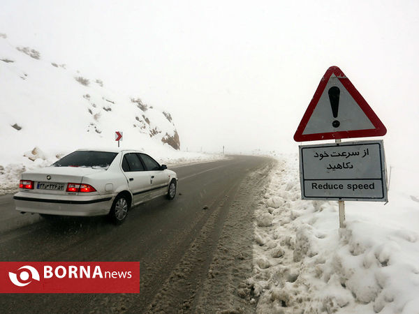 برف و یخبندان در جاده سپیدان - شیراز
