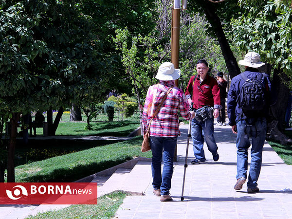 گردشگران خارجی در باغ ارم شیراز
